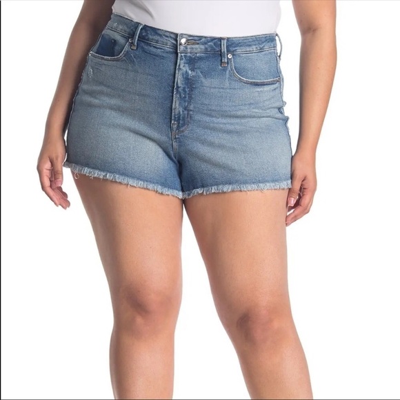 Good American Blue Cut Off Jean Denim Frayed Shorts 18 - Picture 3 of 12